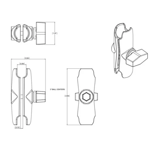 RAM DOUBLE SOCKET ARM FOR 1 BALLS