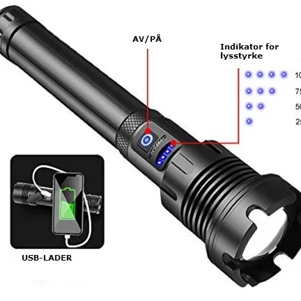 LED kraftig lommelykt 2500 lumen