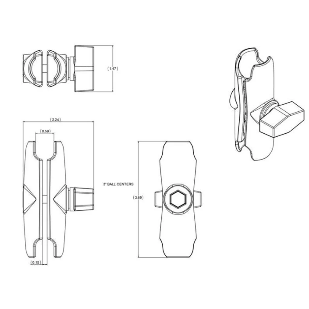 RAM DOUBLE SOCKET ARM FOR 1 BALLS