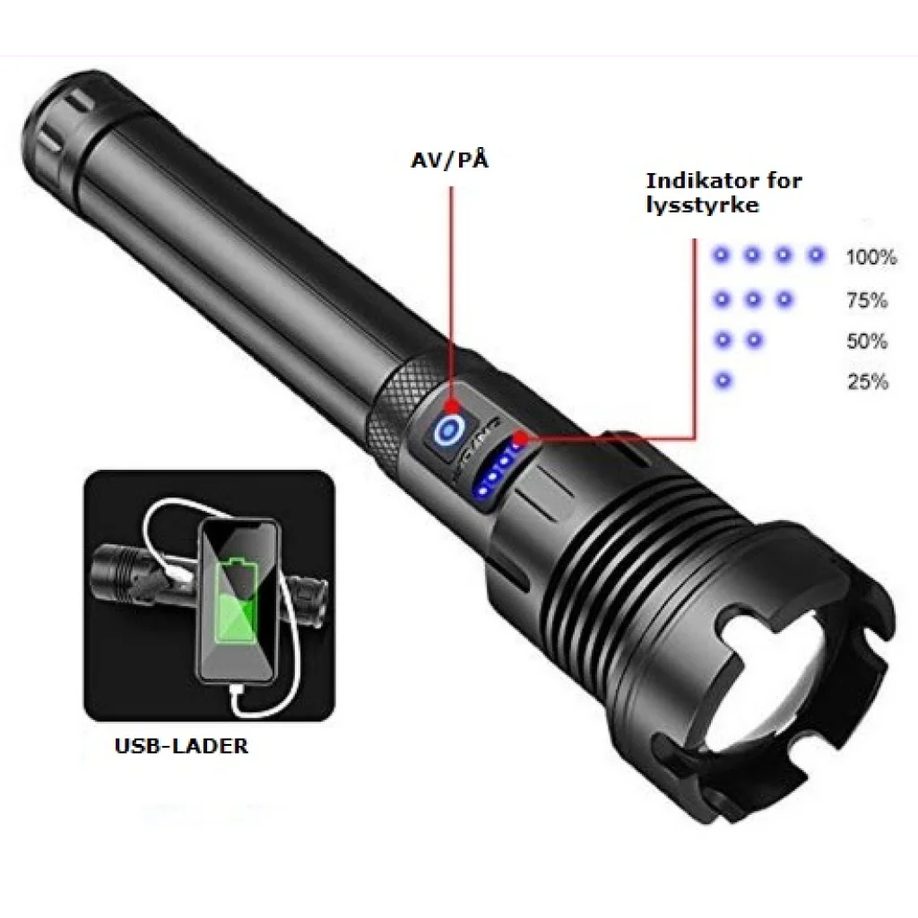 LED kraftig lommelykt 2500 lumen